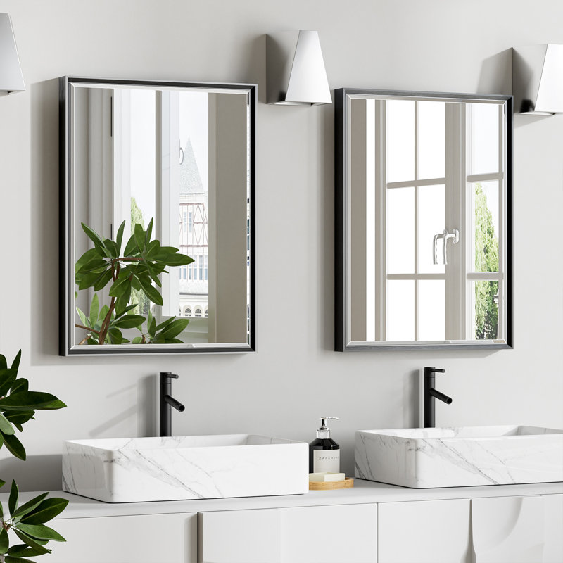 Miroir de salle de bain mural Lohoski, Noir, 32 po x 24 po