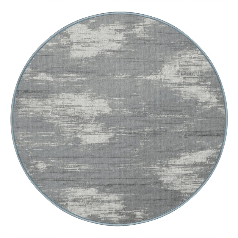 Tapis bleu abstrait lavable à la machine, Rond 8 pi
