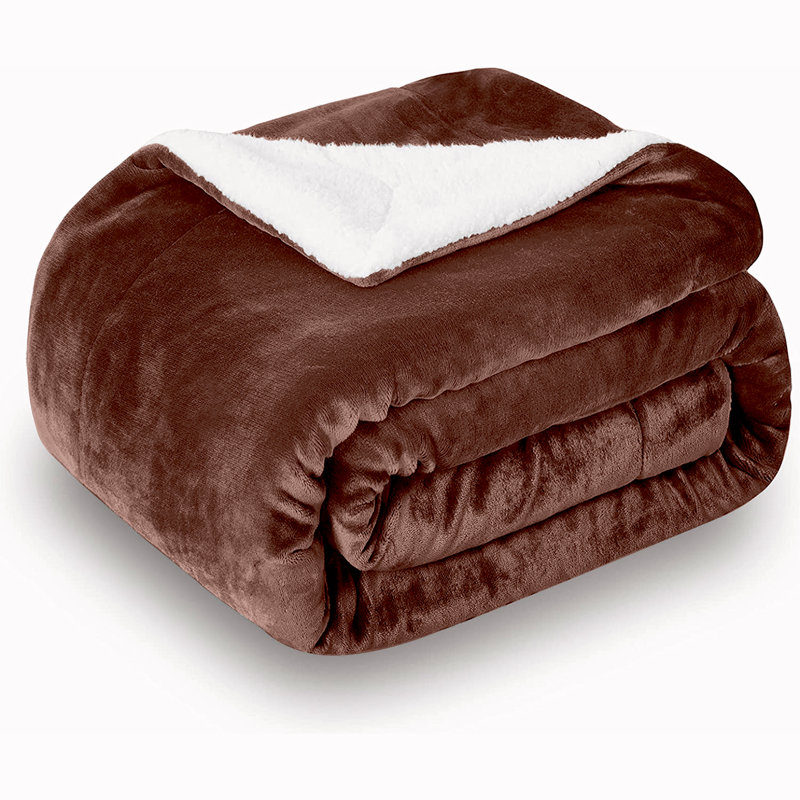 Hanae Sherpa Fleece Thick Blanket Bed Throws, Coffee