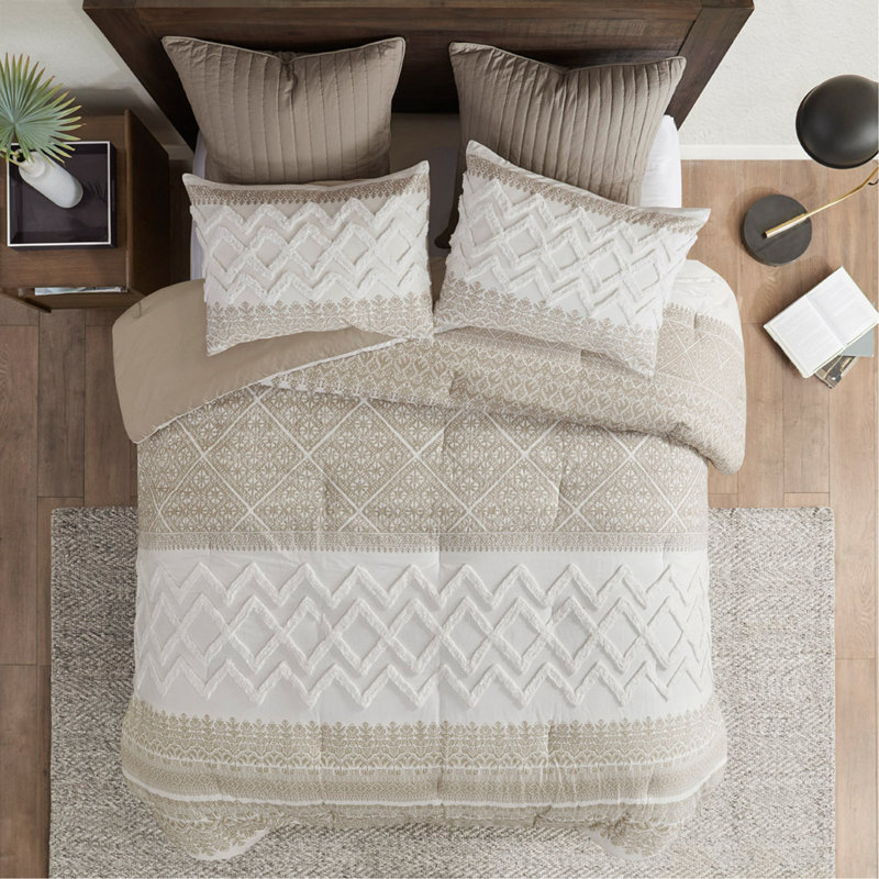 Ensemble d'édredon en coton 3 pièces avec capitonnage, Taupe, Édredon double / grand et 2 pièces supplémentai