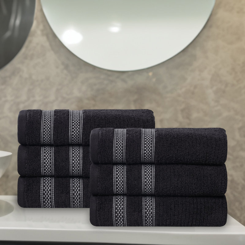Serviettes de toilette douces et côtelées en coton Zéro Twist - Paquet de 6, Black