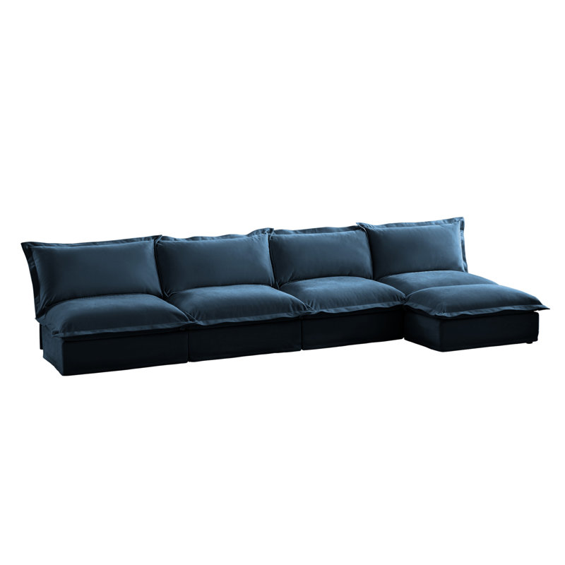 Canapé modulaire avec repose-pieds pour ensemble de salon modulaire Shetucket, Chenille bleu