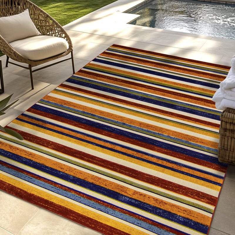 Tapis intérieur / extérieur tissé à plat à motif géométrique multicolore à motif géométrique orange à motif moderne Glever Koro