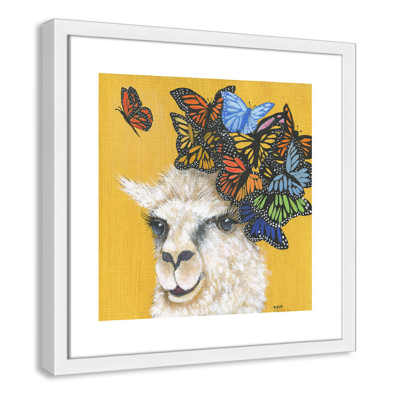Art sur toile llama, H 17 po x l 17 po x P 1,18 po, Cadre blanc