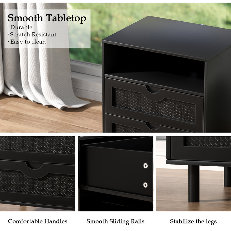 Carmelyn Black nightstand with 2 drawer