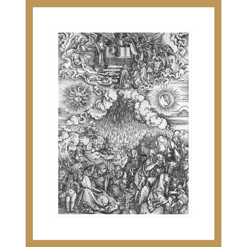 Scène de l'Apocalypse, l'ouverture des Cinquième et Sixième Sceaux, édition Latine par Albrecht Dürer, impression giclée sur cadre