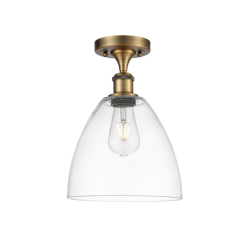 Plafonnier semi-encastré 1 lumière, Transparent, H 13,25 po x l 9 po x P 9 po, Laiton brossé