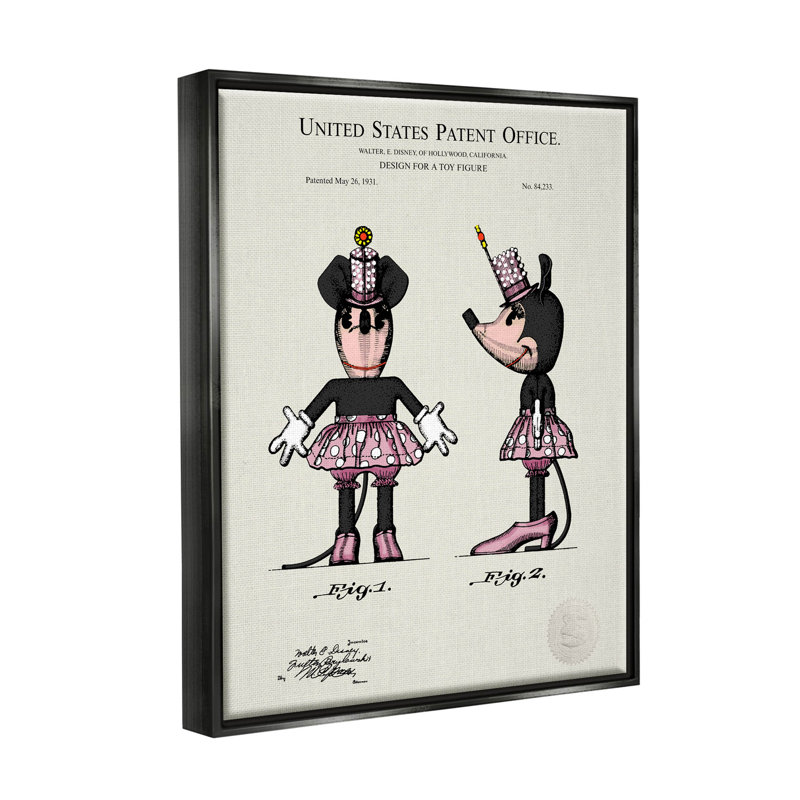 Art de giclée encadrée par brevet de souris rose par Karl Hronek, Cadre flottant noir de jais, H 21 po x l 17 po x P 1,7 po