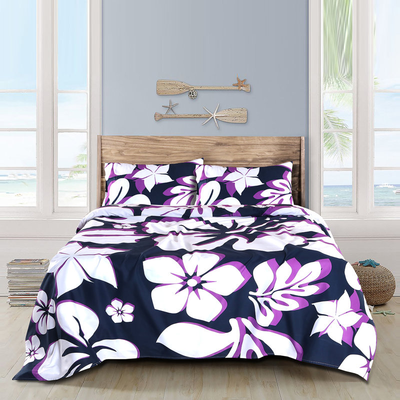 Ensemble de draps 100% coton Floral, Ensemble de drap pour lit très grand avec drap-ho, Soleil mauve