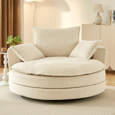 Fauteuil d'appoint demi-tonneau pivotant à 360 ° Fauteuil demi-tonneau pivotant de 57,5 po avec coussin double et 3 coussins amovibles