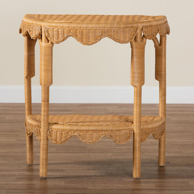 Bali & Pari Paisley Coastal Scallop Light Honey Rattan Console Table by Bayou Breeze