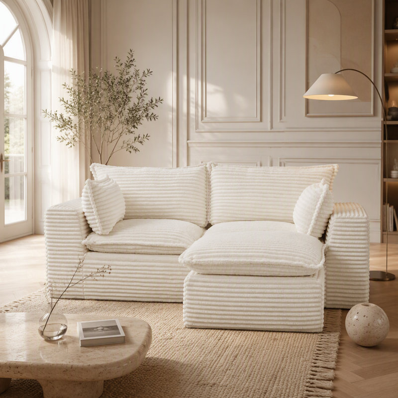 Canapé modulaire en L 78,8 po avec repose-pieds modulaire en velours côtelé sans assemblage pour animaux de compagnie