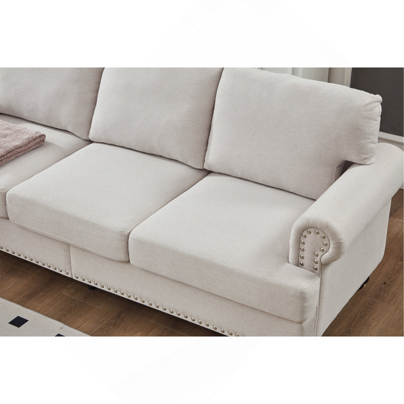 Canapé en tissu rembourré de 83 po., Beige