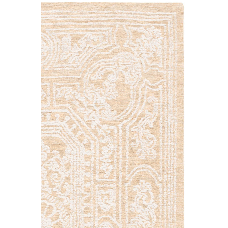 Plarent Hand Tufted Wool Cotton Oriental Rug in Gold/Ivory, Rectangle 3' x 5'