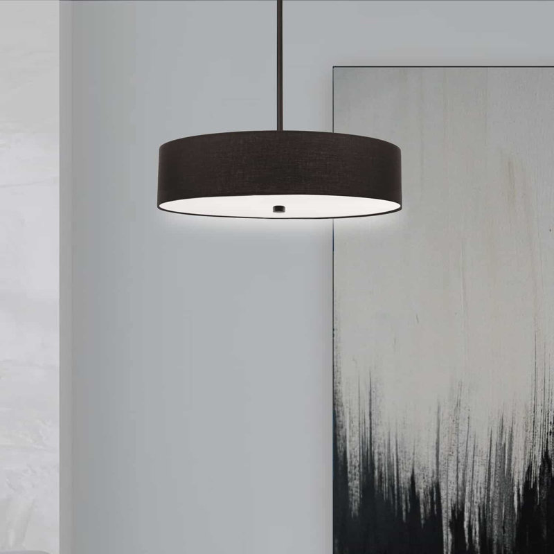 Luminaire suspendu 4 lumières incandescent noir mat avec abat-jour blanc, Noir, Noir