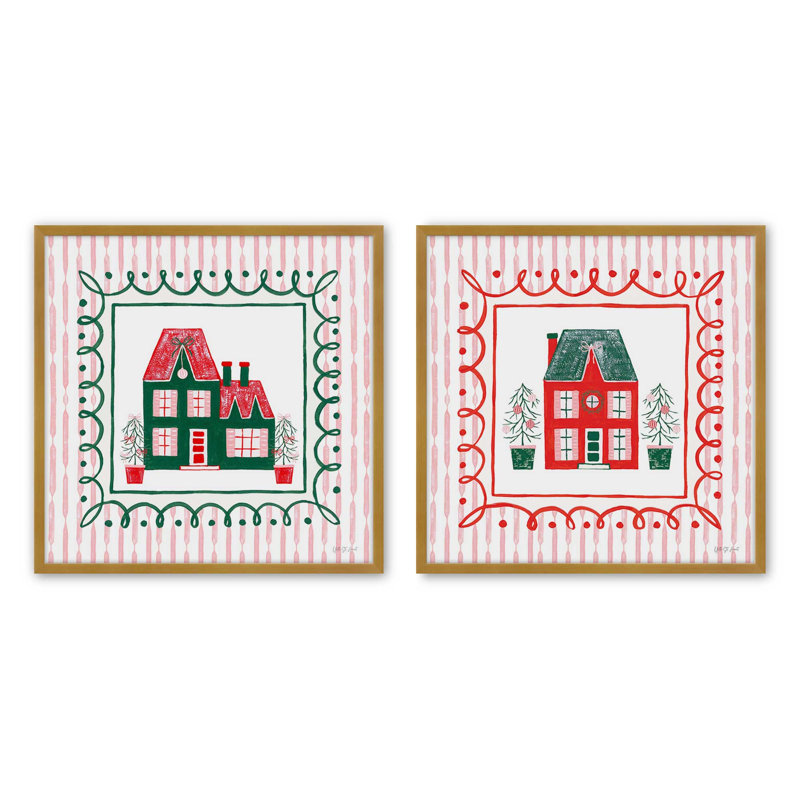 Ensemble de 2 impressions Evergreen Holiday Home, Or poli, 20 po x 20 po