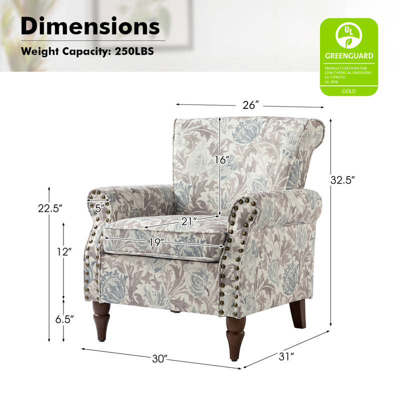 Fauteuil rembourré avec pieds en bois massif Mooresville, Mélange de polyester gris