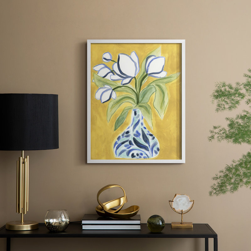 Vase de tulipes II, reproduction encadrée - bois massif, H 21 po x l 17 po, Blanc