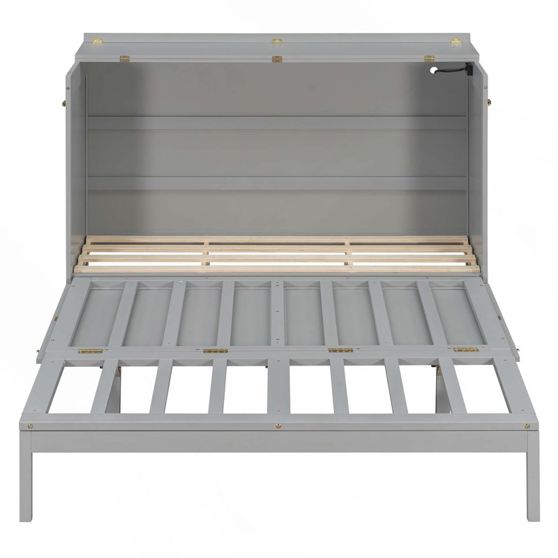 Grand lit escamotable mural avec tiroir et un ensemble de prises et de ports USB, Grey