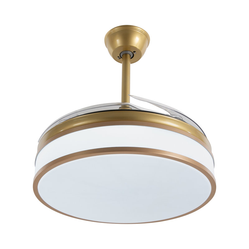 Gold 42'' Retractable Blade Ceiling Fan with LED Light and Remote