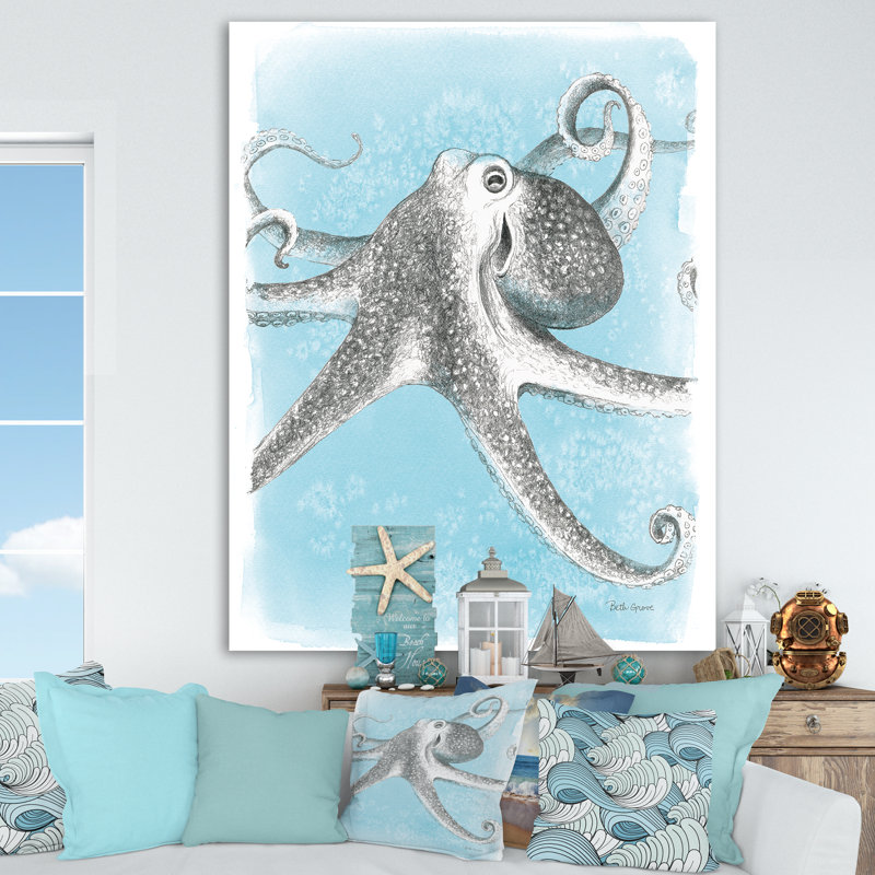 «Coastal Sea Life II Octopus Sketches», reproduction d'art sur toile tendue, H 20 po x l 12 po x P 1po