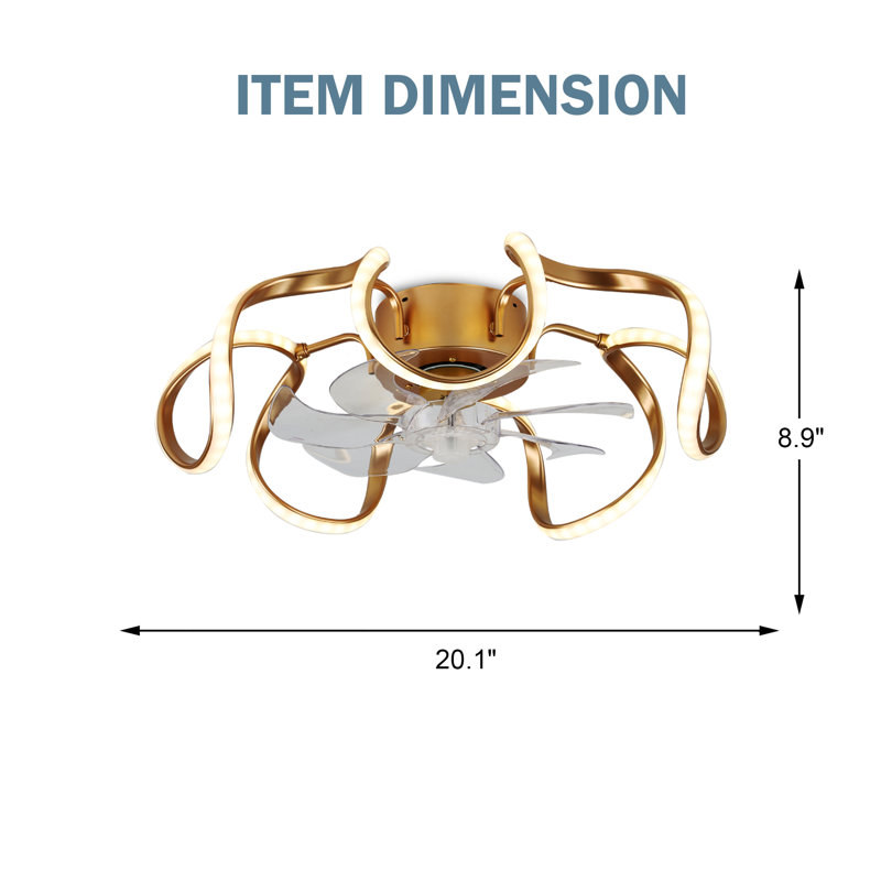 Pedram 20in. Modern Smart Ceiling Fan with Lights, 6-Speed Gold Irregular Ceiling Fa with APP Control