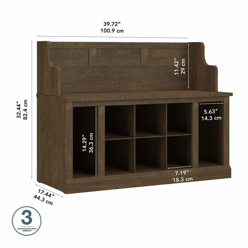 Arulappu 40''W Shoe Storage Bench, Ash Brown