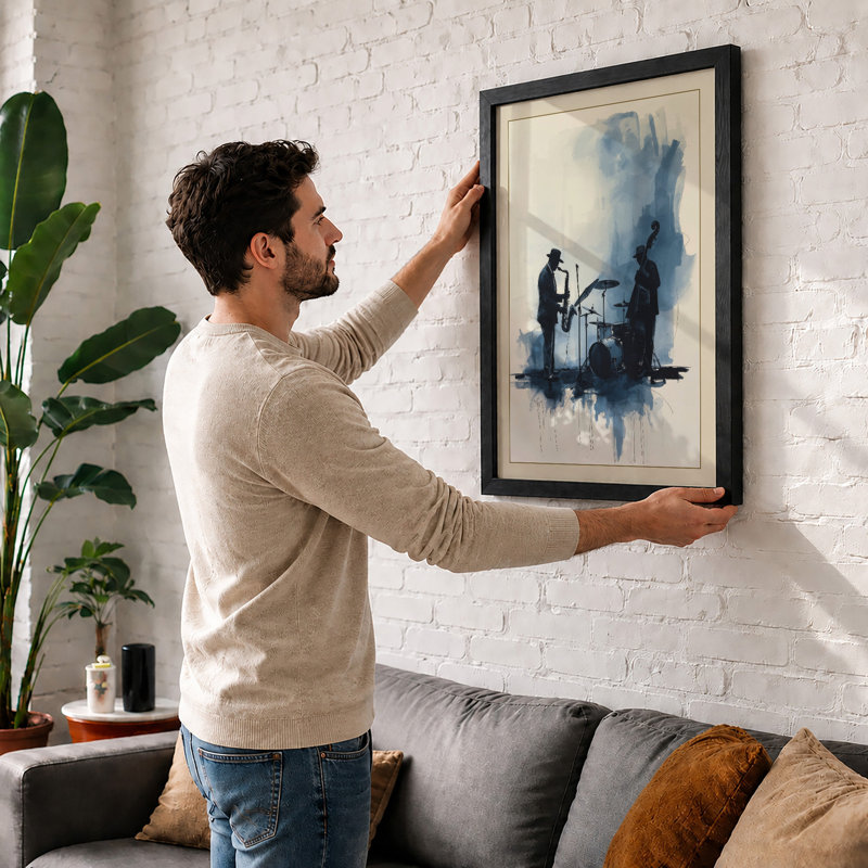 Musicians in Blue Modern - Framed Print, A1 - 84.1 x 59.4 cm, Black