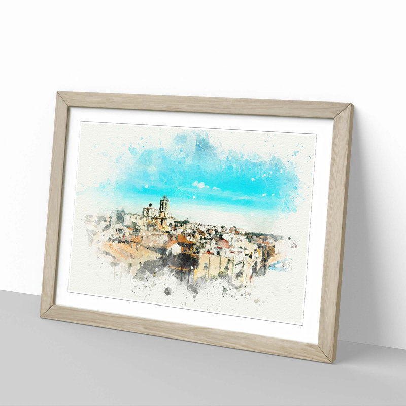 View of Tarragona in Spain in Abstract - Picture Frame Graphic Art Print, 60cm H x 91cm W x 2cm D, Oak