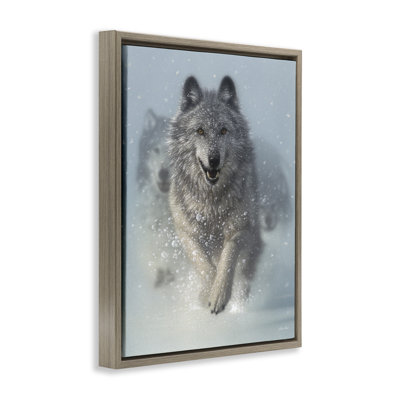 Art mural sur toile flottant "Wolves courir à travers la neige" par Collin Bogle