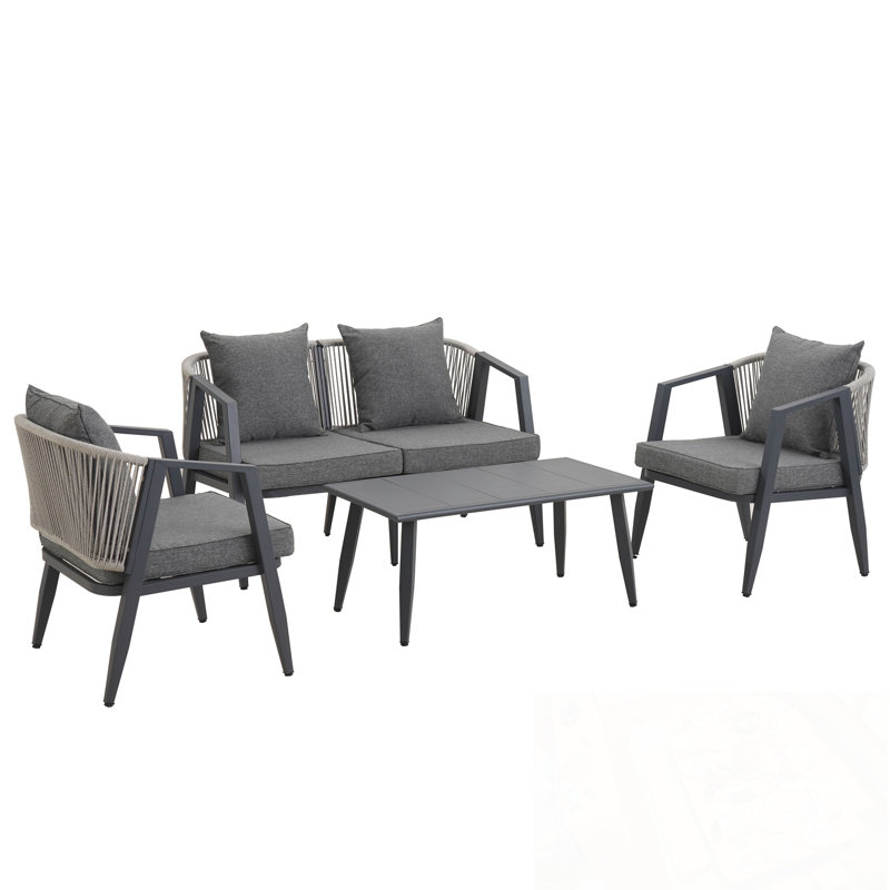 4-piece Lidio with 2 Chairs and soft cushion, Dark Grey