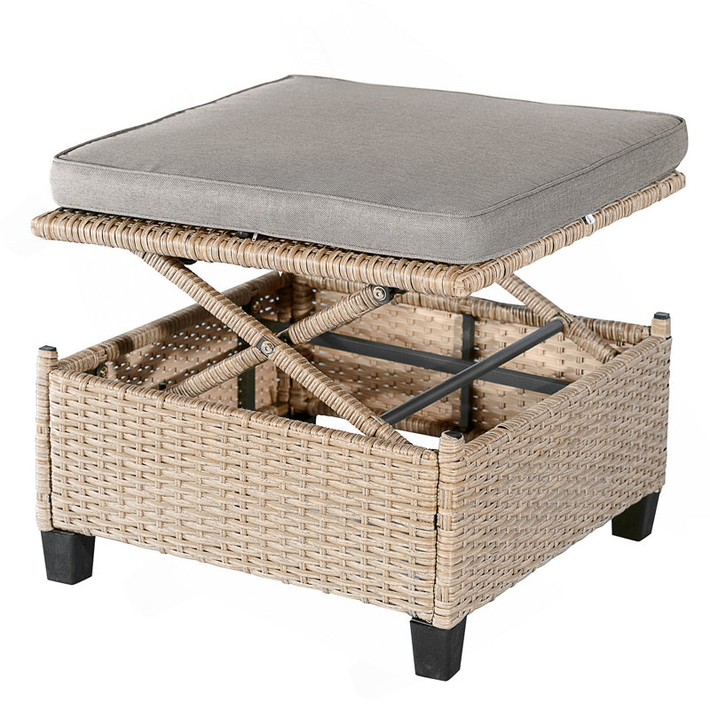 Ensemble 4 pièces de canapé de patio en résine tressée résistant aux rayons UV avec auvent rétractable, coussins et table élévatrice