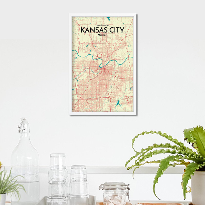 «Kansas City Map», reproduction d'impression sur affiche en beige, H 17 po x l 11 po