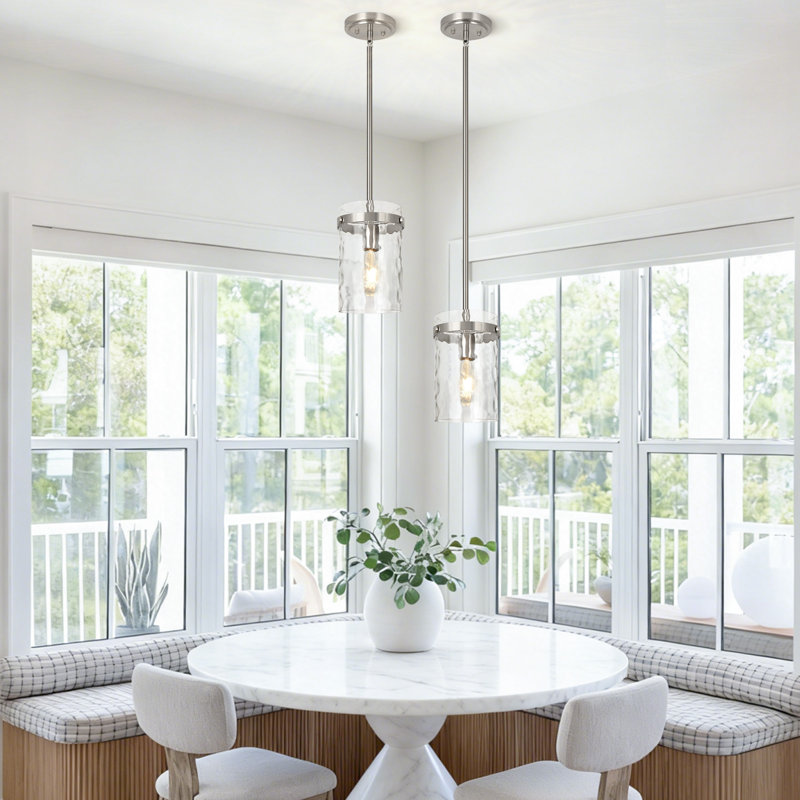 (Set Of 2)1-Light 5.1"W Modern Industrial Glass Pendant Light for Kitchen Island, Over Sink, Brushed Nickel