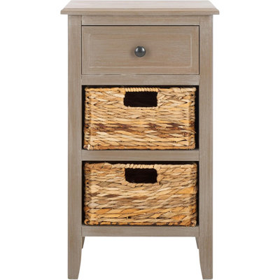 Everly White Wash Side Table With Drawer & 2 Removable Baskets
