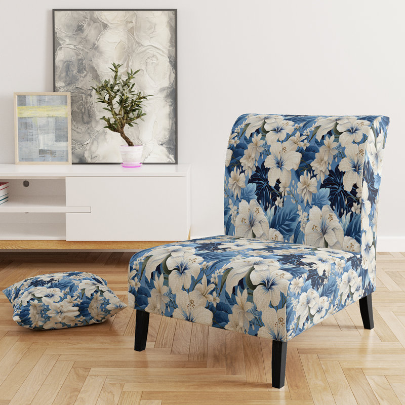Fauteuil de chambre rembourré C, Motif d'oasis tropical azur V