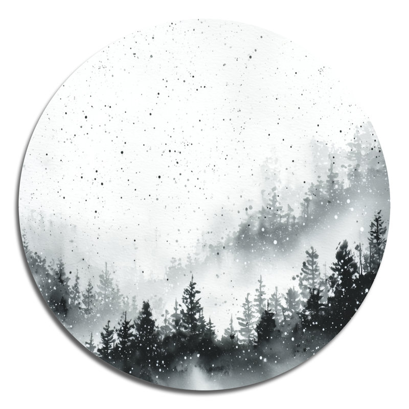 Décoration murale ronde en métal «Misty Winter Forest - Paysages», L 23 po x H 23 po