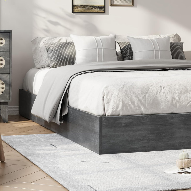 Base de lit plateforme en bois, base de lit simple à profil bas sans tête de lit, support à lattes de bois, aucun sommier requis