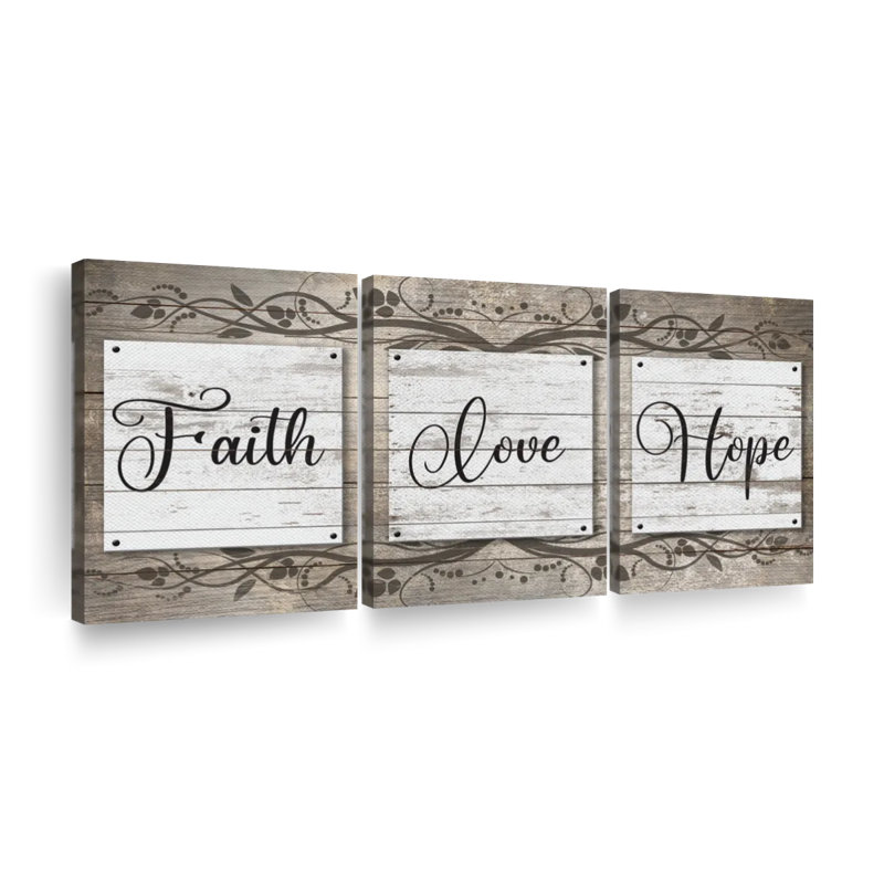 Faith Love Hope, H 30 po x l 62 po x P 1,25 po