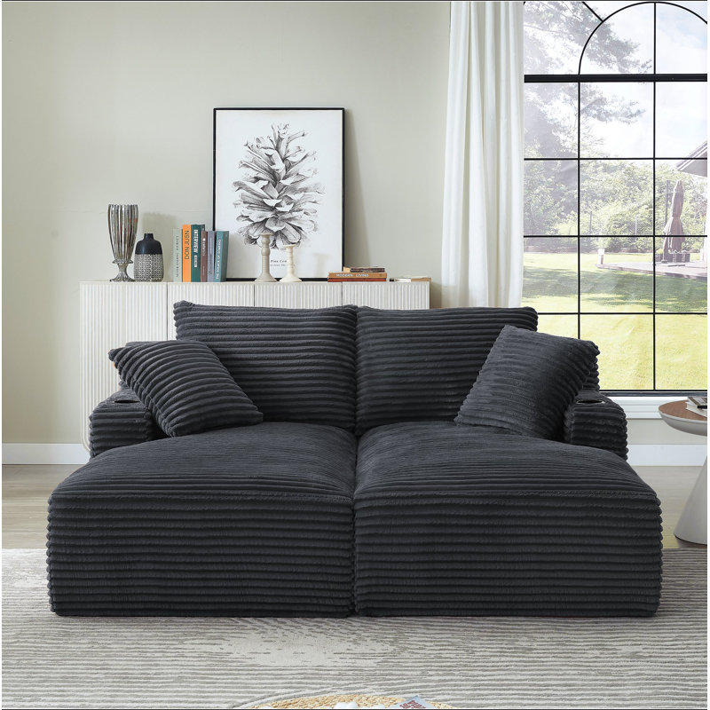 Méridienne compressible double avec porte-gobelets - aucun assemblage requis, causeuse moelleuse moderne pour la lecture de salon à l'intérieur