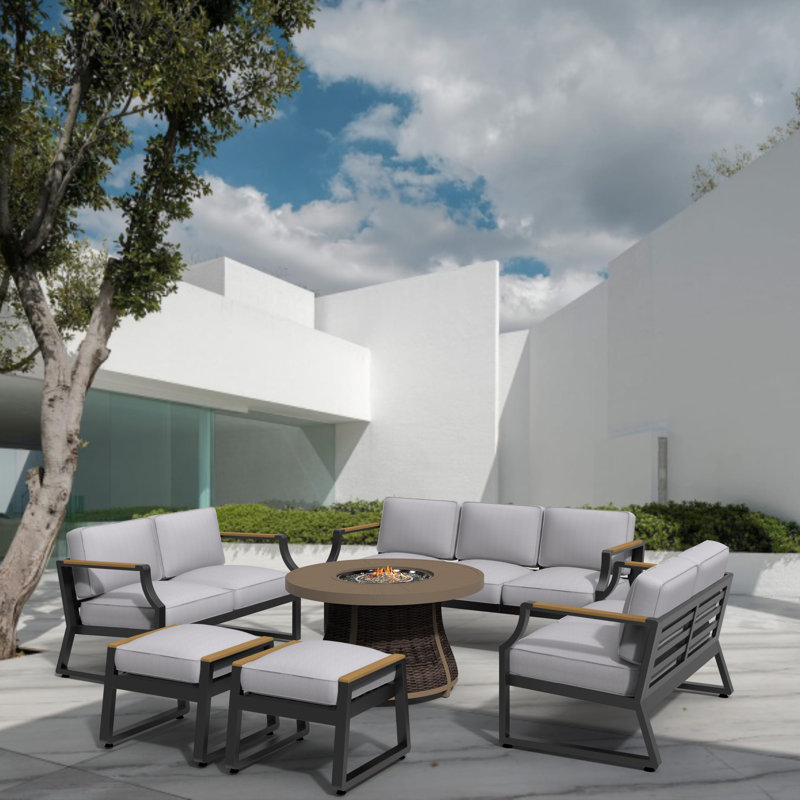 Areefa 9 - Person Patio Conversation Set with Cushions, Black