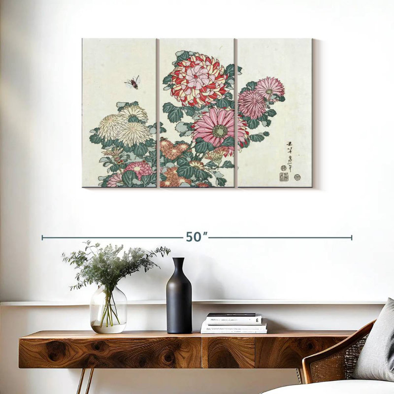 Chrysanthèmes Harnek et une abeille, H 24 po x l 38 po