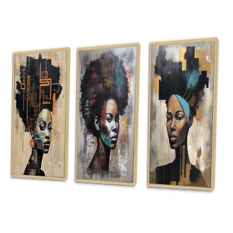 «Urban Queen Contemporary African», 3 pièces, H 32 po x l 48 po, Cadre naturel flottant