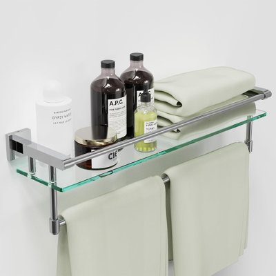 Tablette de salle de bain en verre avec porte-serviettes