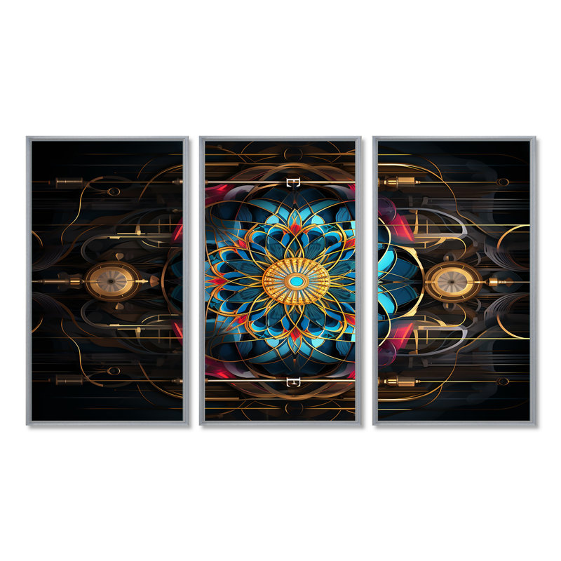 «Cosmic Unity Mystic Star - Boho Mandala», ensemble de reproductions d'art mural, Argent argent, H 32 po x l 48 po