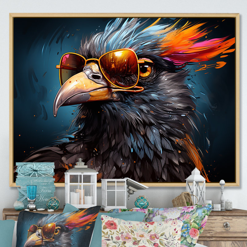 Cool Bird Abstract Aviators sur toile, H 16 po x l 32 po x P 1 po, Cadre naturel flottant