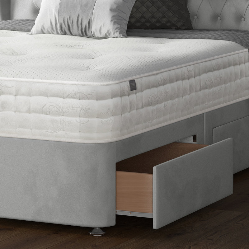 Mandalay Divan Bed Base, Silver, Small Double, 4 Drawers