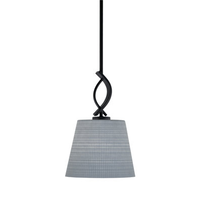 Mini-luminaire suspendu à tige Cavella au fini noir mat avec verre matriciel de 10 po