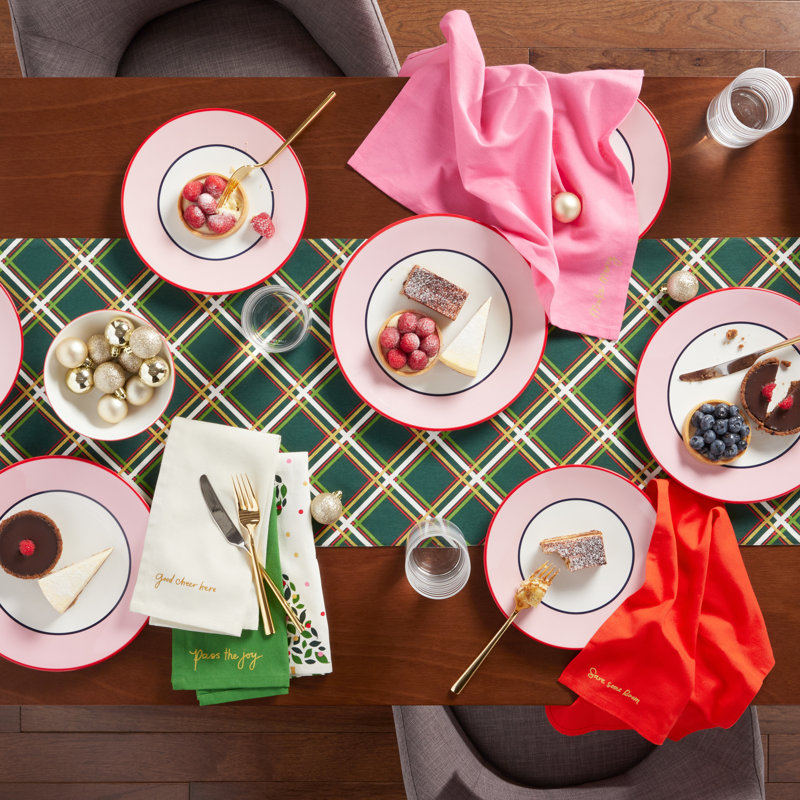 Green and Cream Cotton Christmas Plaid Reversible Table Runner