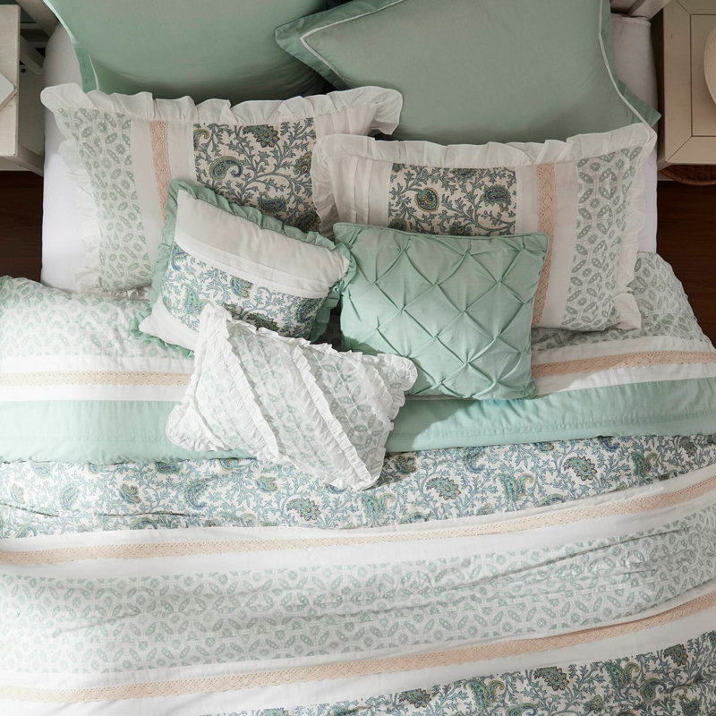 Ensemble d'édredon en coton percale 9 pièces 9 pièces turquoise grand, Turquoise